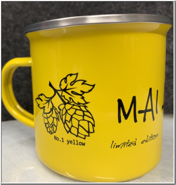 "MAI Haferl" limited Edition *yellow*Emailletasse 12oz mit Silberrand